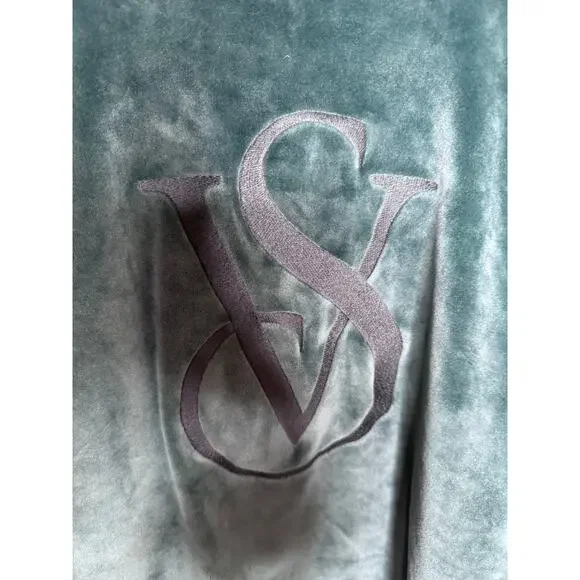 Victoria's Secret Velour Tracksuit Set Full Zip Jogger & Hoodie Teal Green